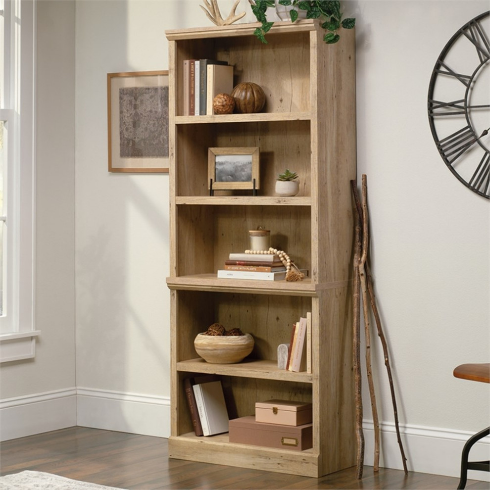 Sauder Aspen Post Engineered Wood 5 Shelf Bookcase in Prime Oak   Transitional   Bookcases   by Homesquare  Houzz