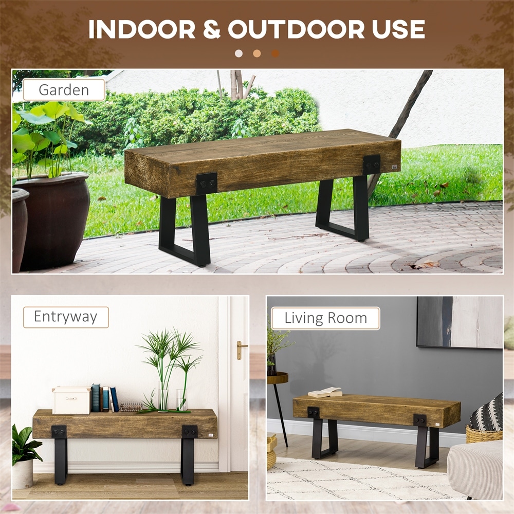 Garden Bench w/Metal Legs Rustic Wood Effect Concrete Entryway Bench