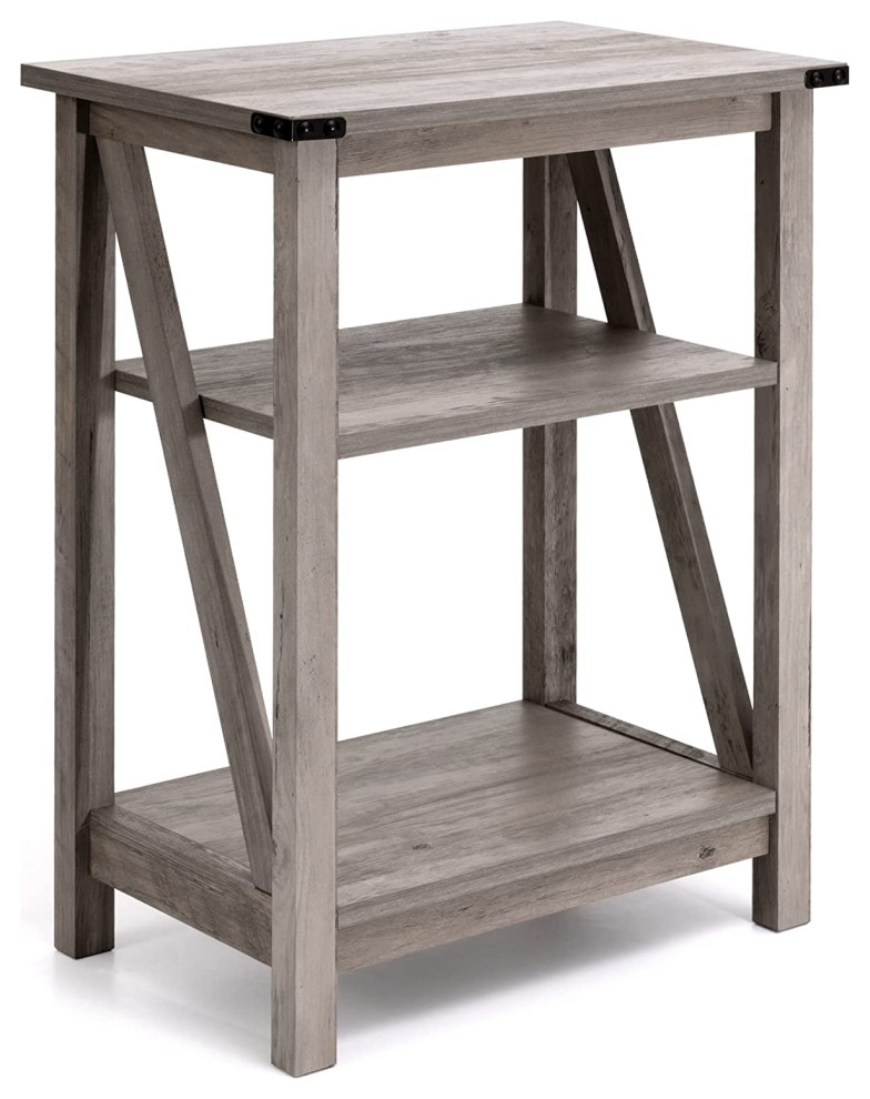 End Table with 3 Tier Open Shelf for Living Room  Office  Bedroom  Washed Grey   Transitional   Side Tables And End Tables   by Imtinanz  LLC  Houzz