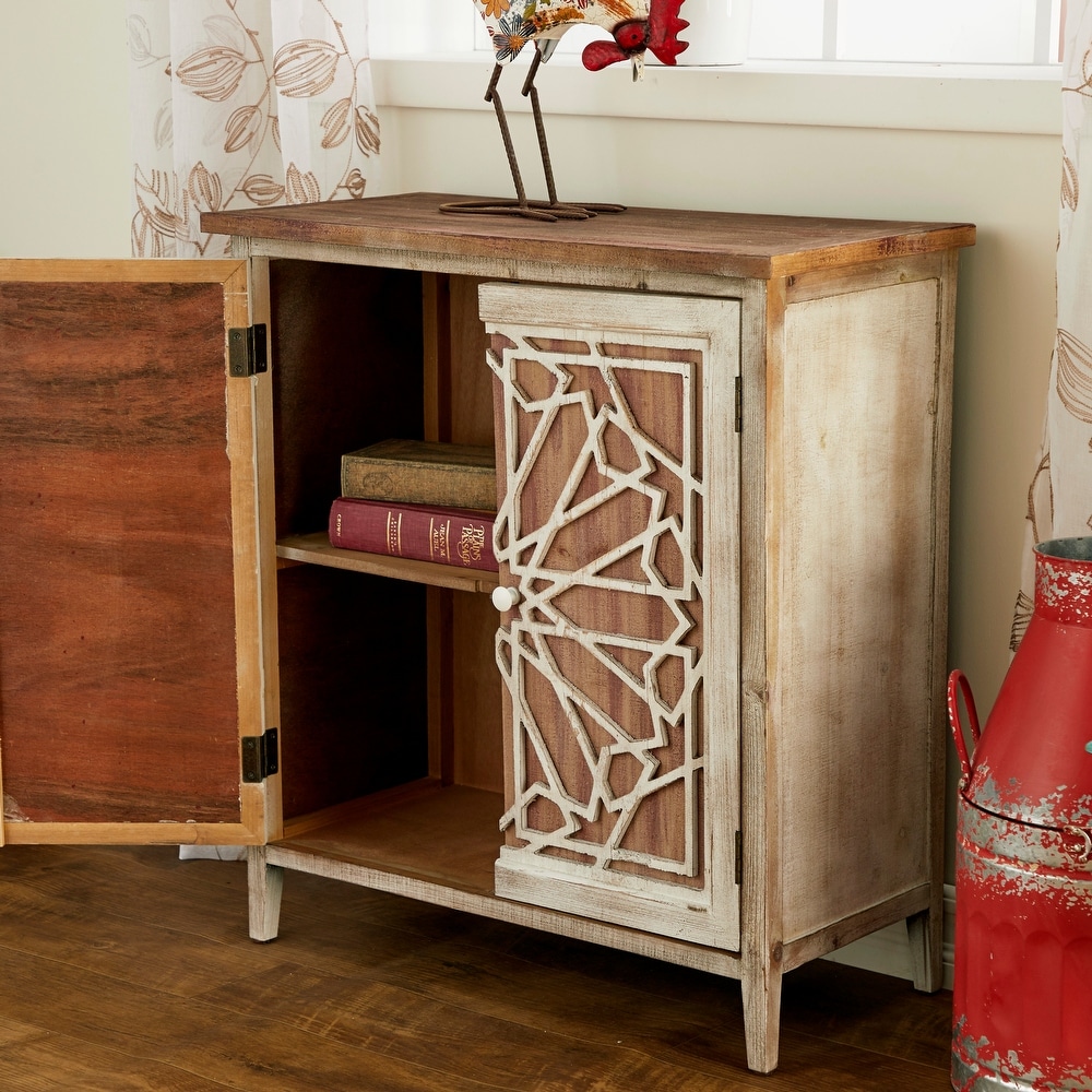 Brown Wood Farmhouse Cabinet with Carved Relief Overlay   14\