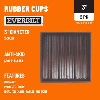 Everbilt 3 in. Brown Square Smooth Rubber Floor Protector Furniture Cups for Carpet  Hard Floors (2-Pack) 49078