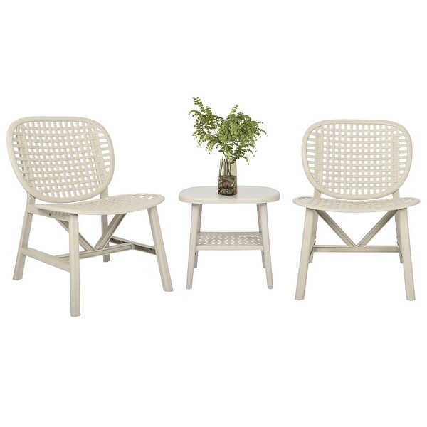 3 Pieces Hollow Design Retro Patio Table Chair Set All Weather Conversation Bistro Set Outdoor