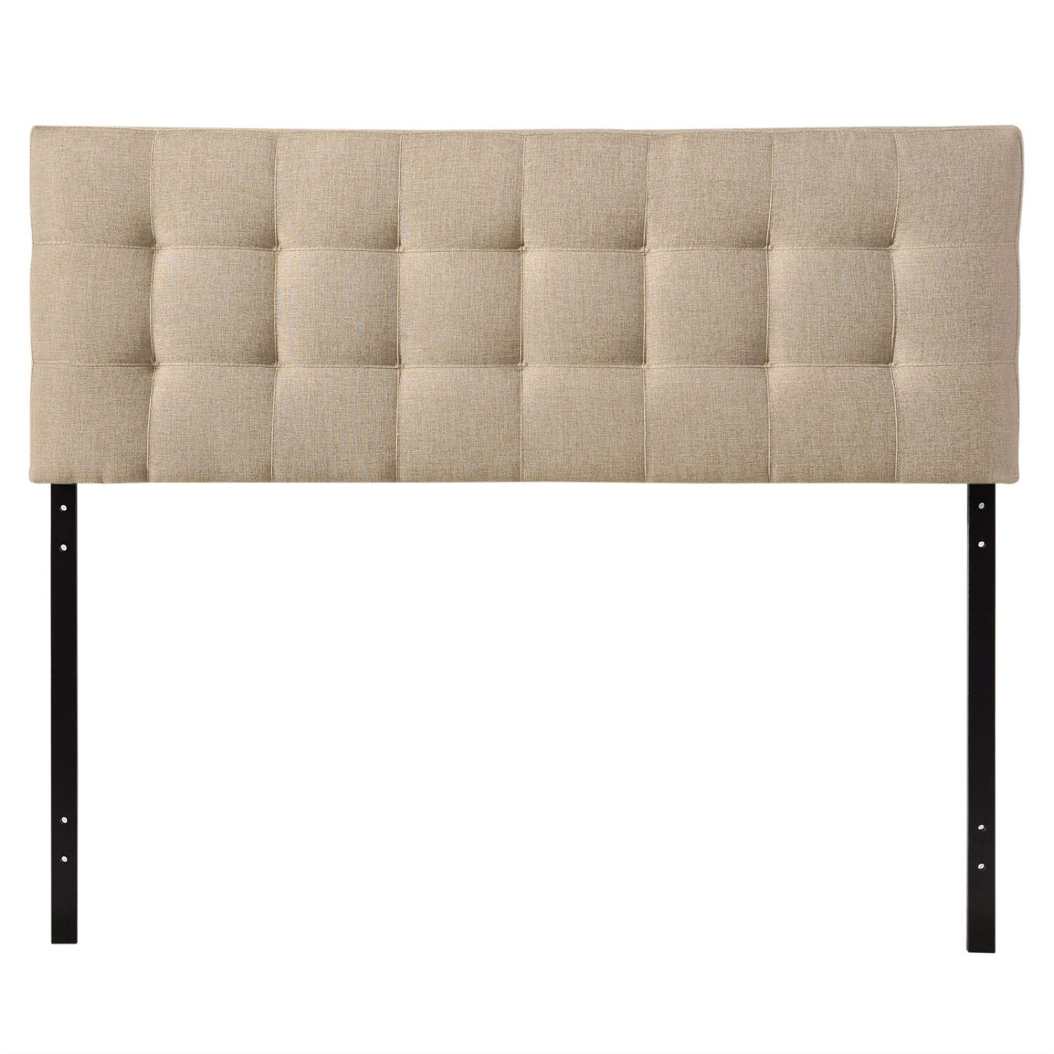 King size Beige Fabric Upholstered Mid-Century Style Headboard - - 29083843