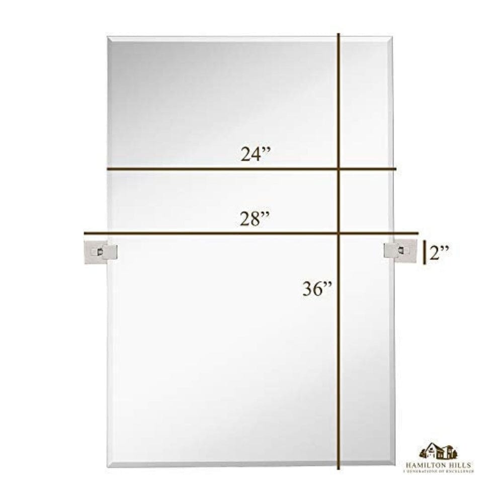 Squared Modern Pivot Rectangle Mirror with Polished Chrome Wall Anchors 24