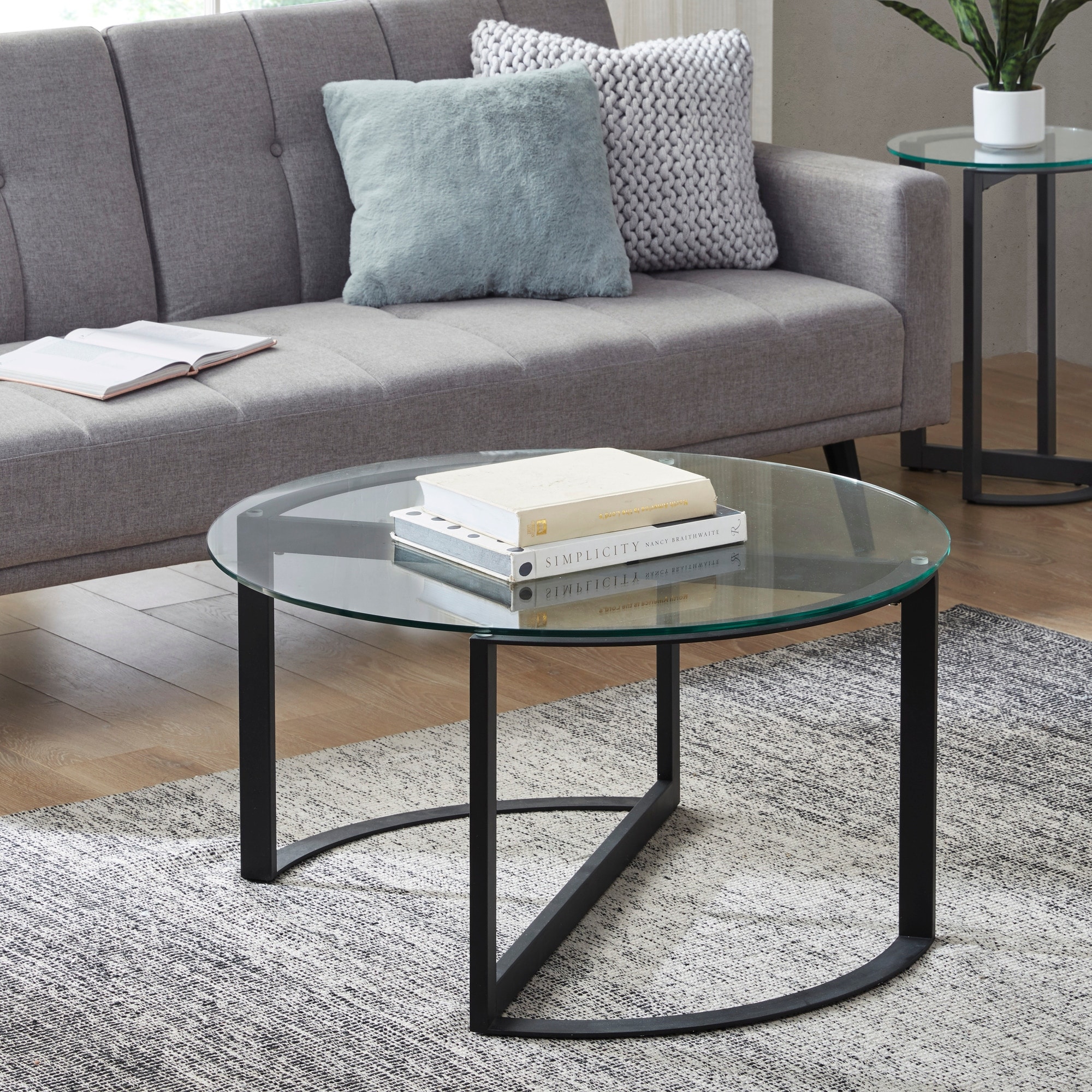 INK+IVY Evan Black Round Glass Coffee Table