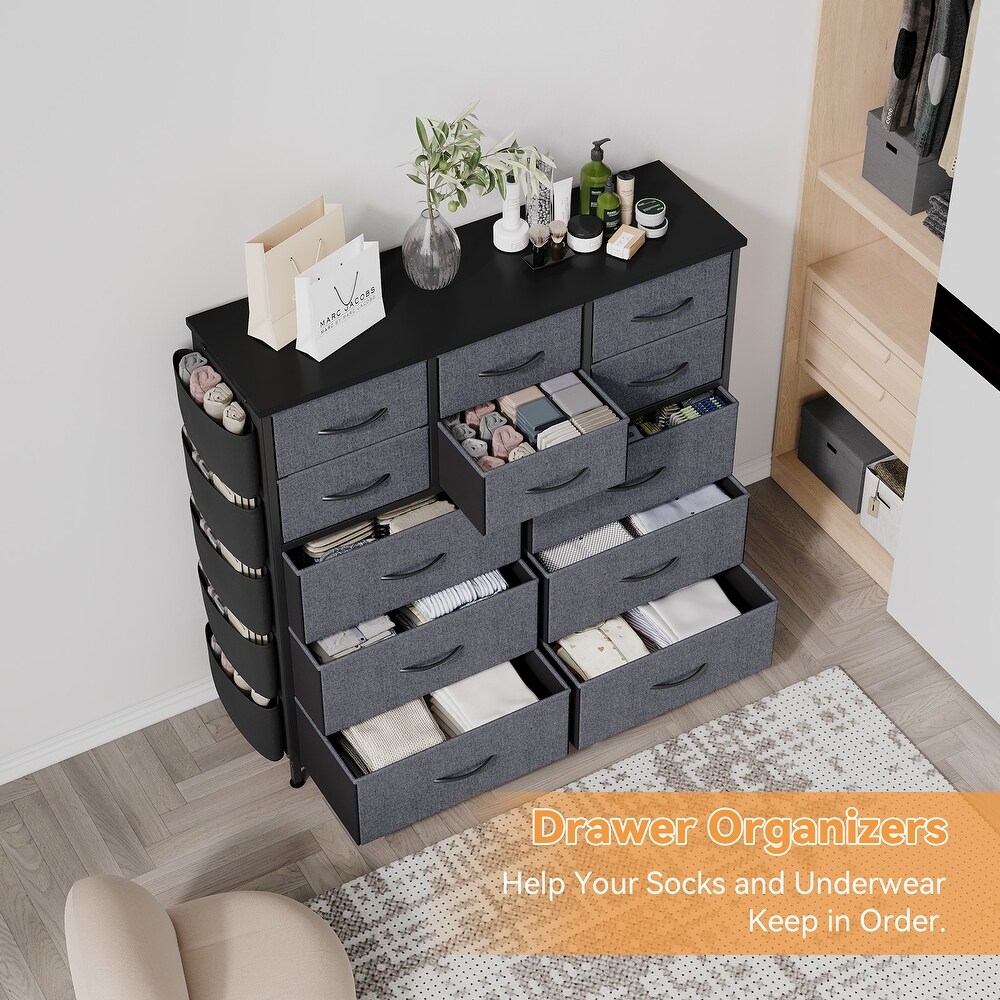 12 Drawer Dresser  Storage Organizer Unit with Fabric  Grey