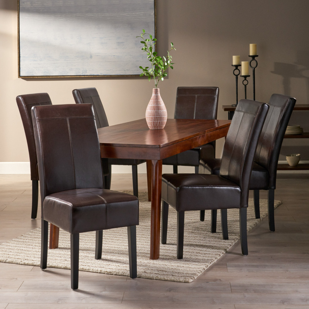 GDF Studio Percival T stitched Chocolate Brown Leather Dining Chairs   Transitional   Dining Chairs   by GDFStudio  Houzz