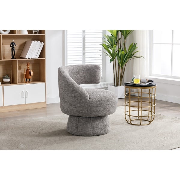 360 Degree Swivel Barrel Accent Chair， Unique Design Chenille Chair， Lazy Single Sofa for Living Room