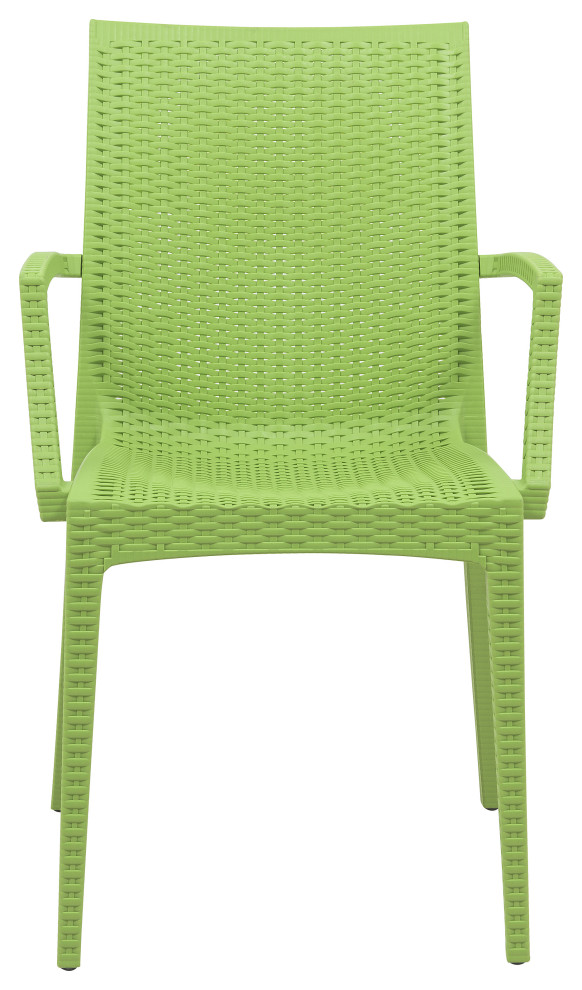 LeisureMod Weave Mace Indoor/Outdoor Chair  With Arms  Set of 4 Green   Contemporary   Outdoor Dining Chairs   by Uber Bazaar  Houzz