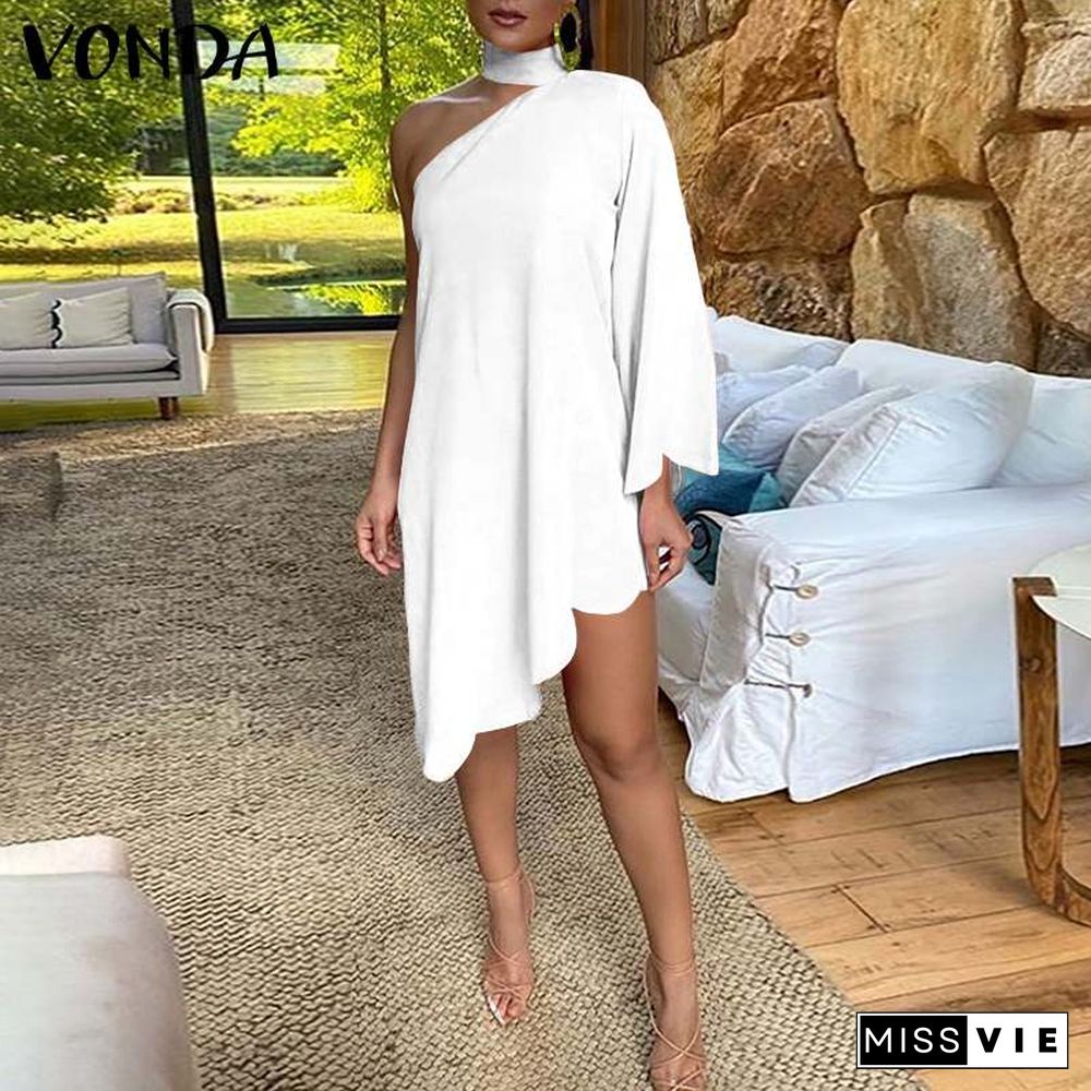 Elegant Office Dress VONDA Women Party Dress Casual Solid Stylish Mini Dresses Beach Sundress Femme Robe