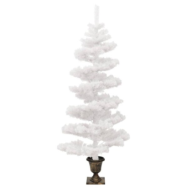 vidaXL Swirl Christmas Tree with Pot and LEDs White 4 ft PVC