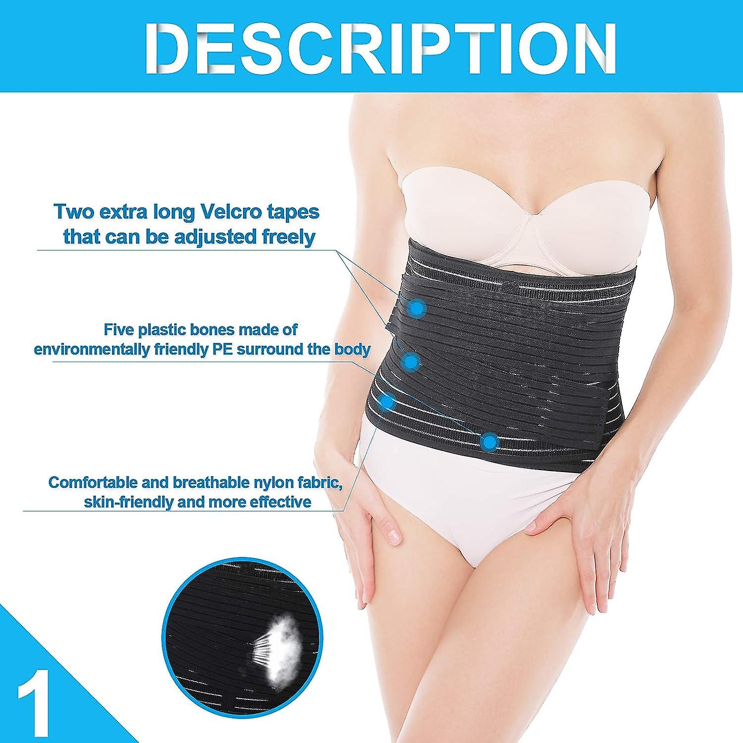 Women's Postpartum Belly Wrap Belt Band Recovery Belly Belt Back Brace Waist Trainer Belts Black