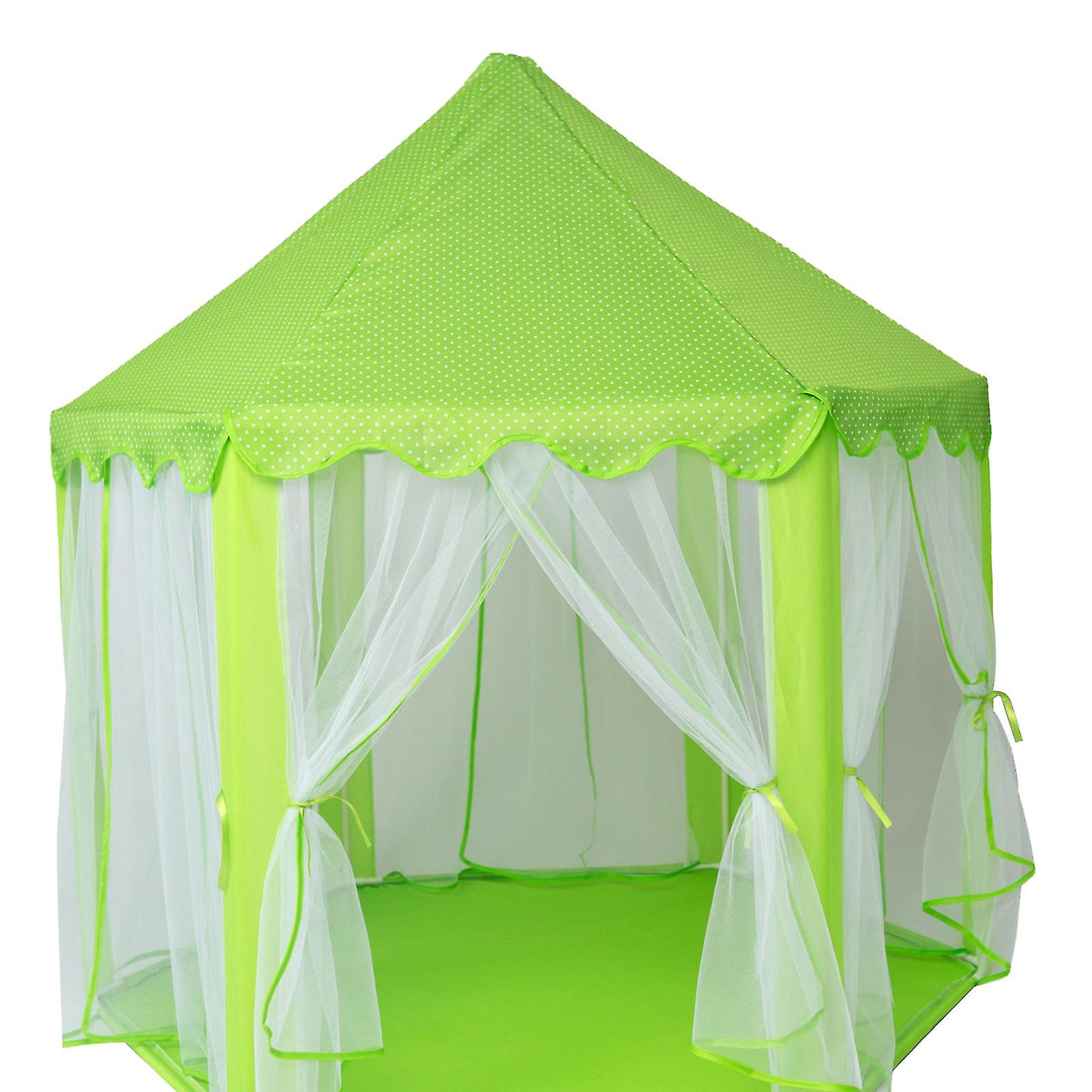 Castle Princess Tents for Kids Mesh Design Foldable Large Space Reinforced PVC Hexagonal Tents for Backyard Green