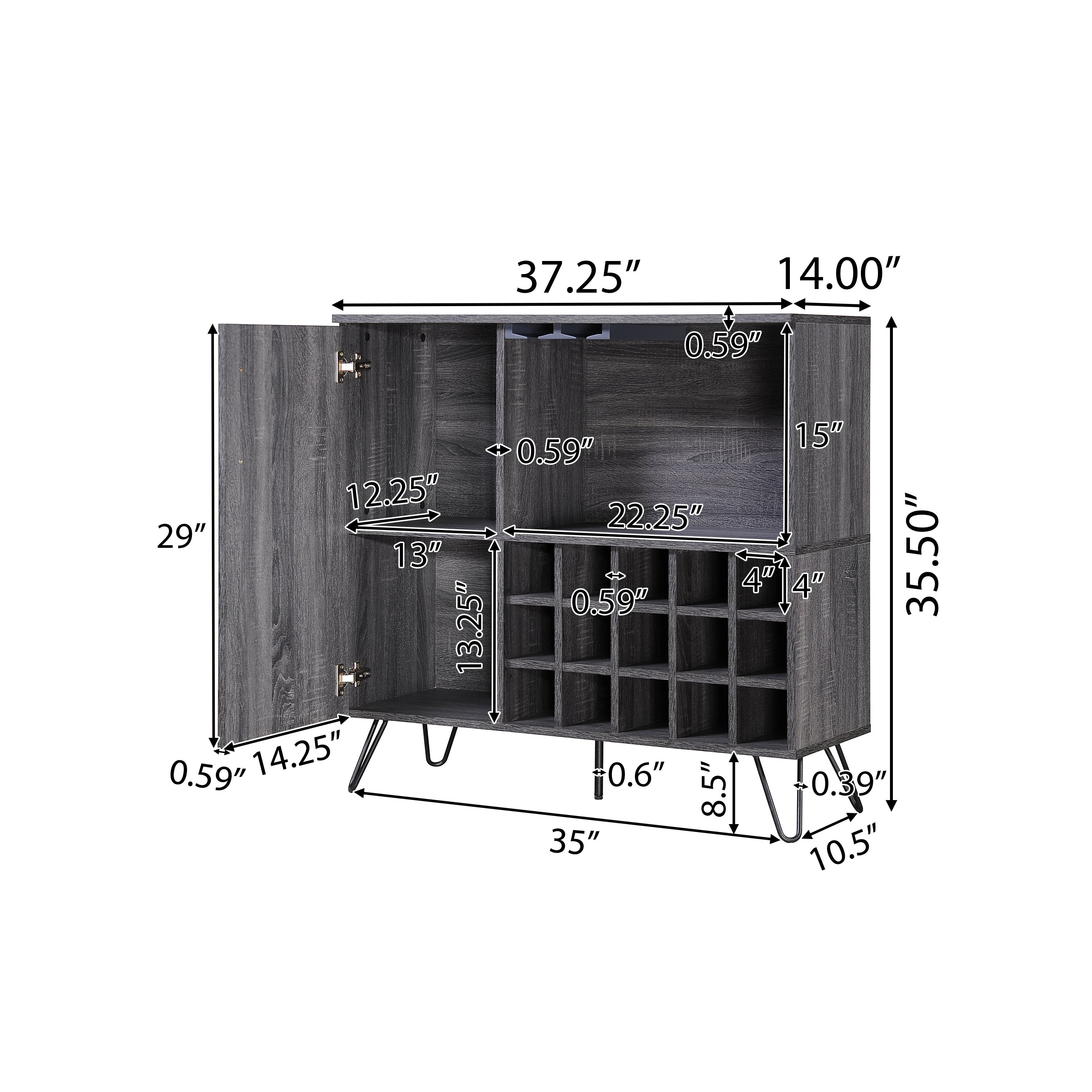 Lochner Mid Century Modern Wine Rack Bar Cabinet