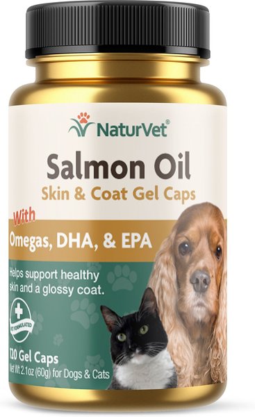 NaturVet Salmon Oil Plus Omegas Softgels Skin and Coat Supplement for Cats and Dogs