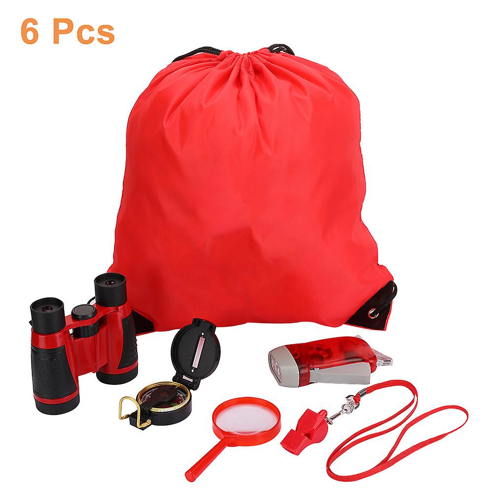 6pcs Outdoor Exploration Binoculars Set Young Kids Educational Gift For Camping Hiking Red