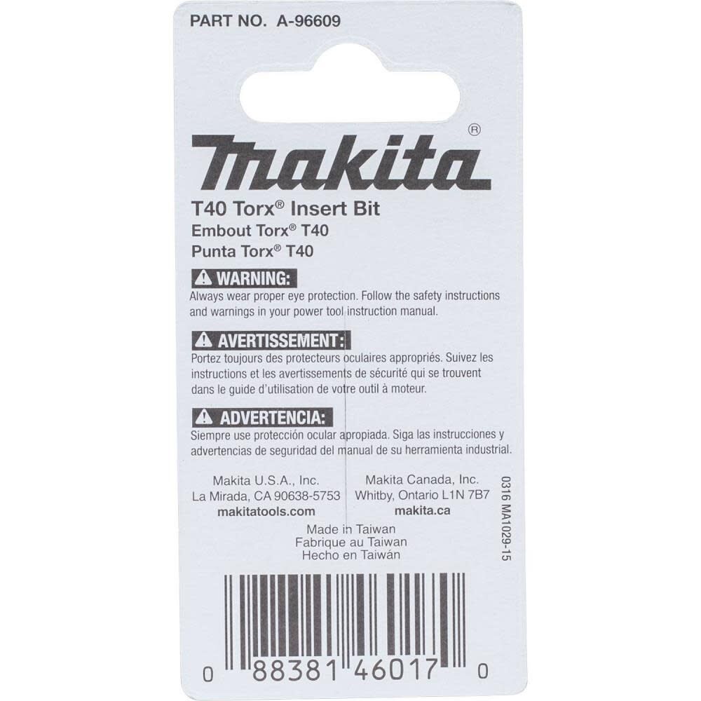 Makita Impact X T40 Torx 1 Insert Bit 2/pk A-96609 from Makita