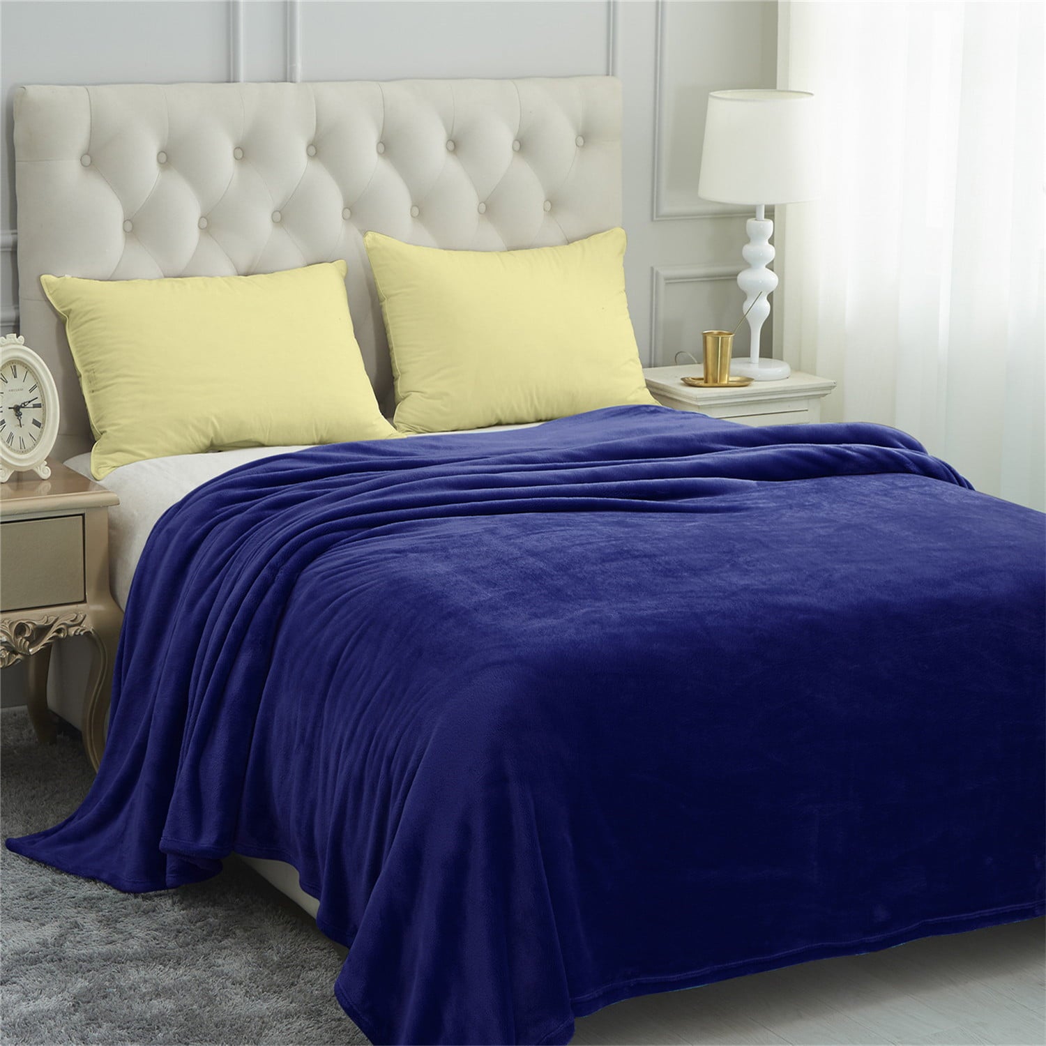 JML Fleece Bed Blankets Queen Navy - Soft Lightweight Plush Cozy Blanket Microfiber， 77