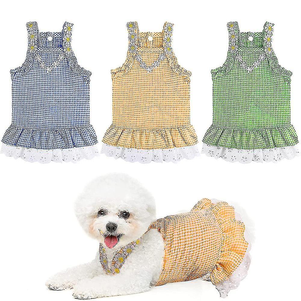 Dog Dresses Girl Pet Clothes Plaid Princess Skirt Spring Summer Tutu Lace Birthday Party Dresses