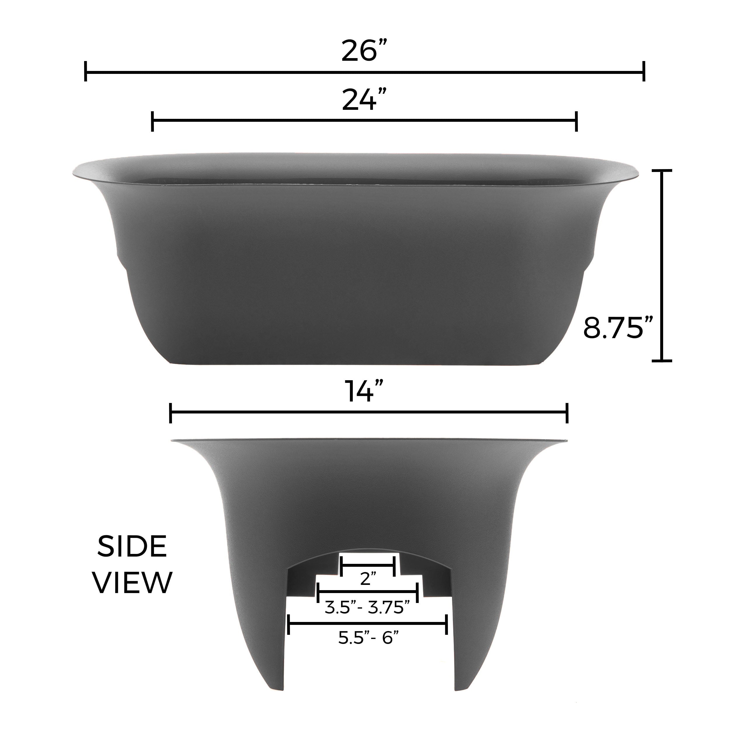 Bloem Modica Deck Rail Planter 26 x 8.75 Plastic Rectangle Charcoal Gray