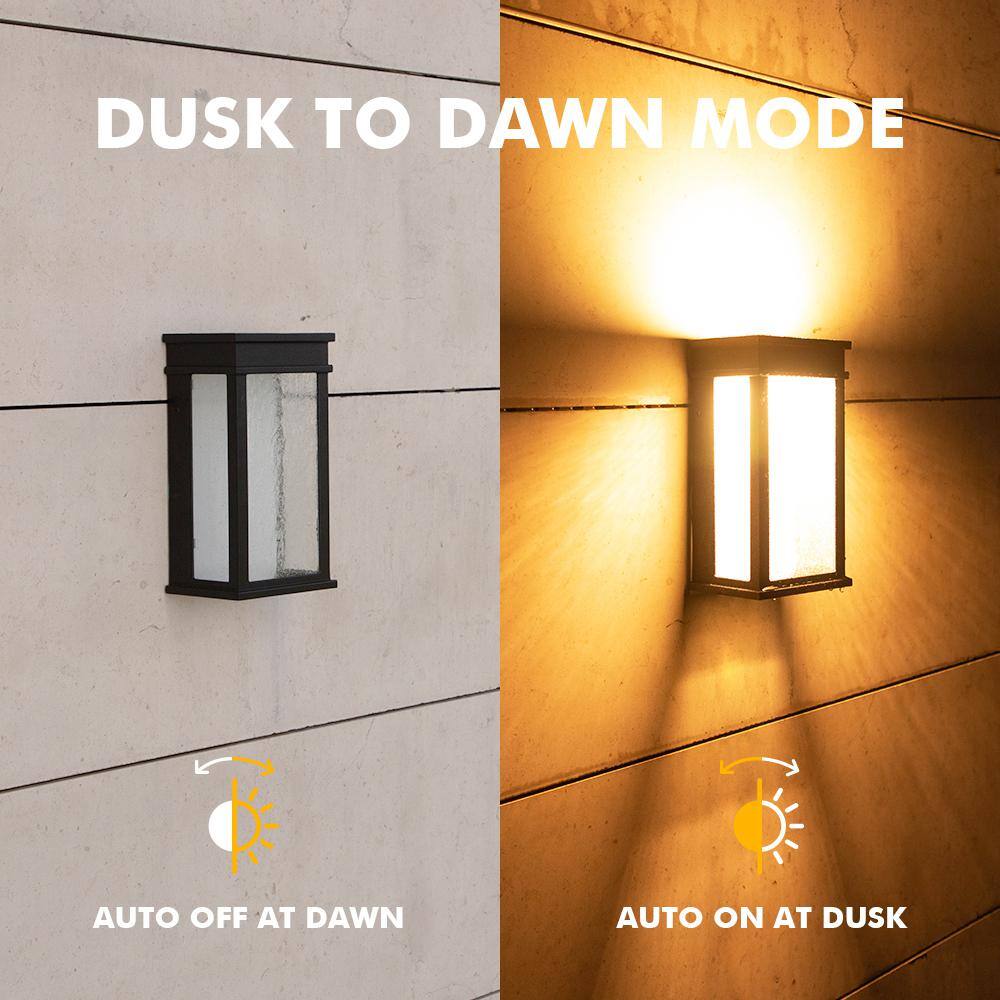 LUTEC 1-Light Black Integrated LED Outdoor Wall Lantern Sconce with Dusk to Dawn Feature 5104101