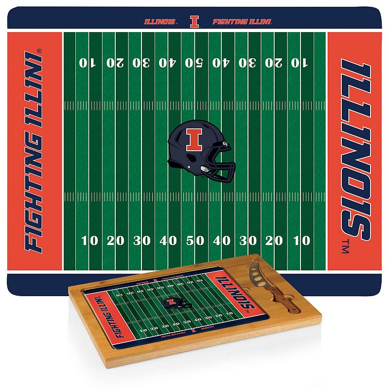 Picnic Time Illinois Fighting Illini Icon Glass Top Cutting Board and Knife Set