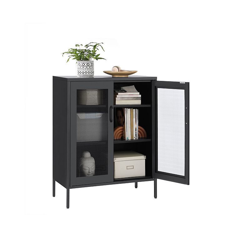 Metal Storage Cabinet with Mesh Doors， Multipurpose Storage Rack， 3-Tier Office Cabinet