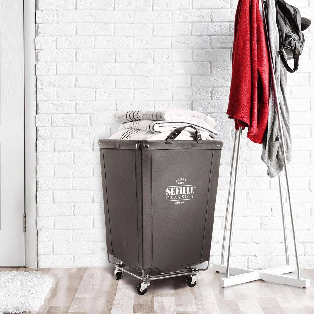 Seville Classics Gray Commercial Canvas Laundry Hamper Cart with Wheels WEB598