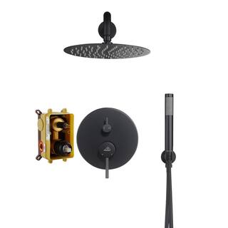 CASAINC 1-Spray Patterns Round 2-Functions 10 in. Wall Mount Dual Shower Heads with Handheld in Matte Black M6610-A-10-MB