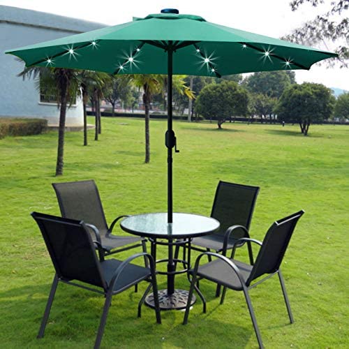 Sunnyglade 9′ Solar LED Lighted Patio Umbrella with 8 Ribs/Tilt Adjustment and Crank Lift System (Black)