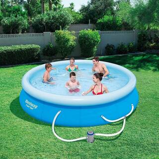 Bestway 12 ft. Round 30 in. D Fast Set Inflatable Above Ground Swimming Pool with Filter Pump (2-Pack) 2 x 57275E-BW