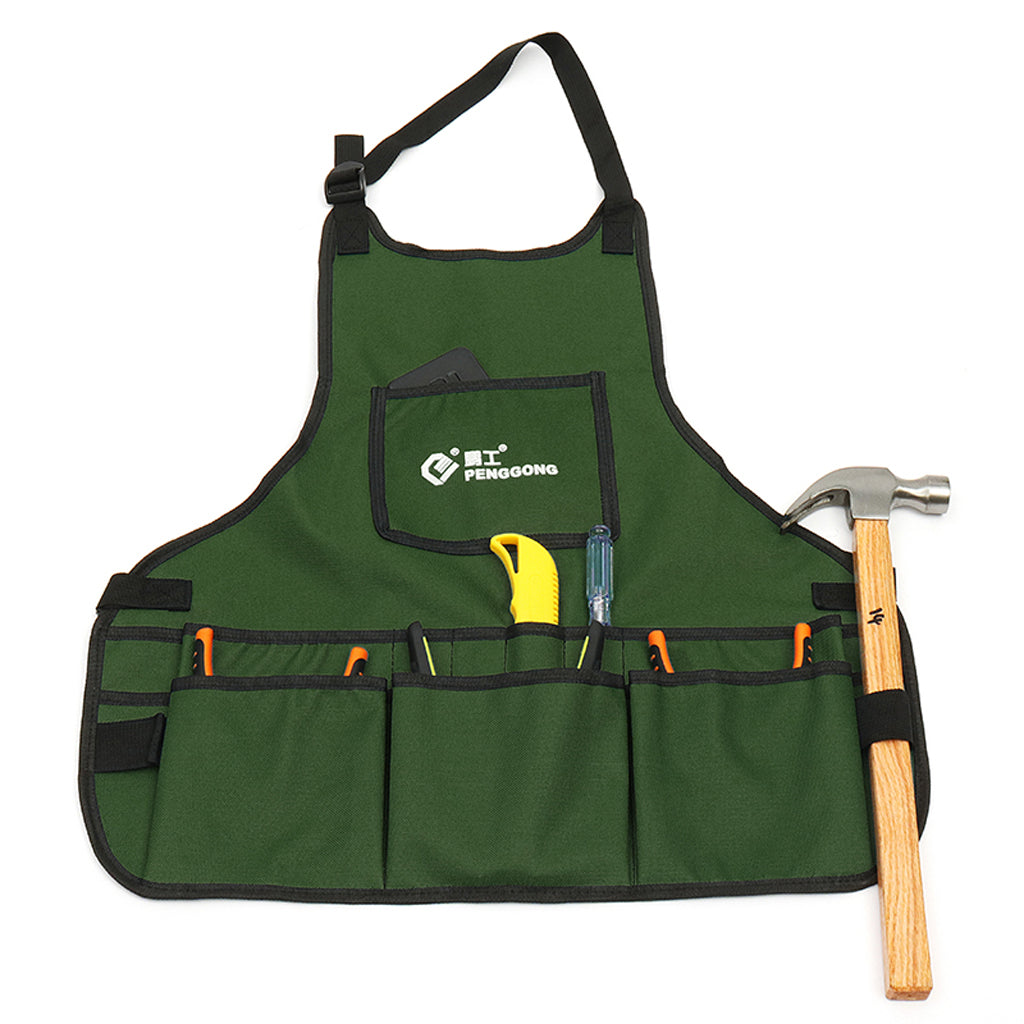 Multiple Pockets Garden Apron Carpenters Gardening Tools Pouch Green