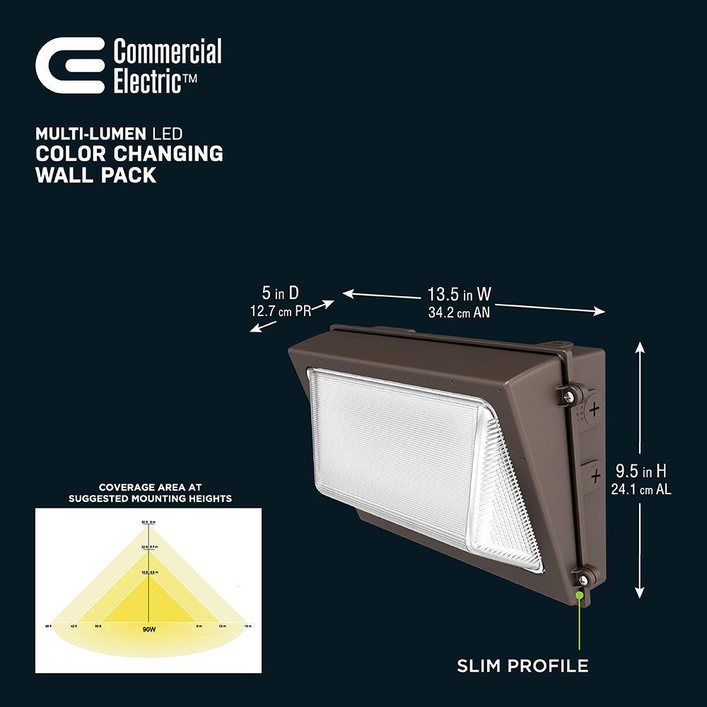 Commercial Electric 400-Watt Equivalent Integrated LED Bronze Dusk to Dawn Wall Pack Light 3000K-5000K WP120CE1