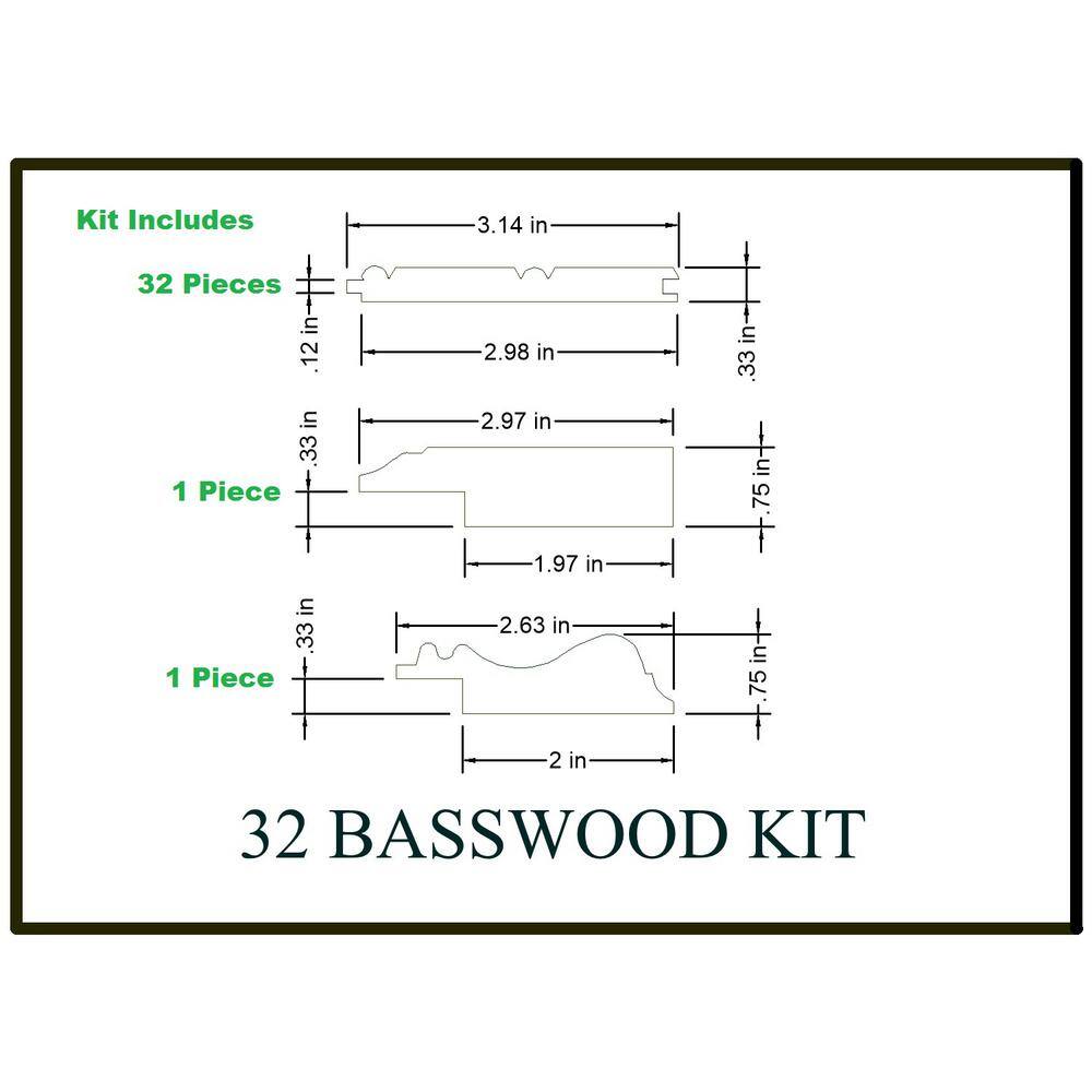 HOUSE OF FARA 8 lin. ft. Basswood Tongue and Groove Wainscot Paneling 32BKIT