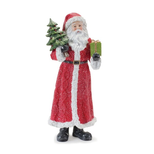 Glitter Santa Figurine with Pine Accent (Set of 3)