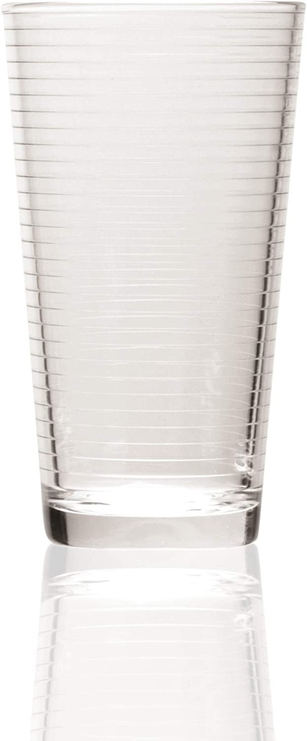 Circleware 40165 Hoop Highball Tumbler Drinking Glasses， Set of 8， Kitchen Entertainment Heavy Ice Tea Beverage Cups Glassware for Water， Beer， Juice， Bar Liquor Farmhouse Decor， 15.7 oz， Clear