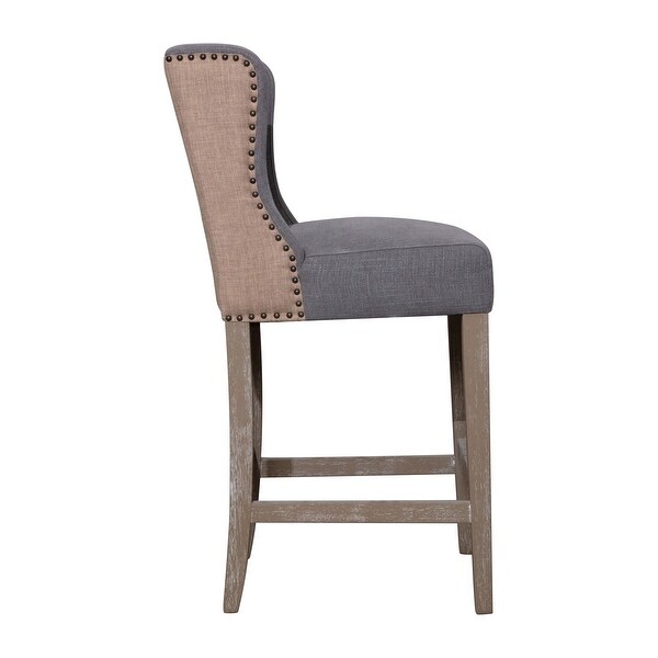 Abel Two-Toned Performance Linen Wingback Barstool， Jute and Light Grey - N/A