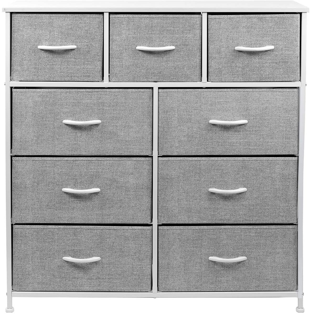 Sorbus Dresser with 9 Drawers - Transitional Décor, White Wood/Fabric Finish