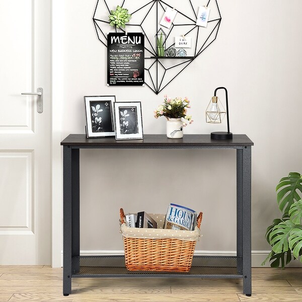 Console Sofa Table Wood with Adjustable Feet and Storage Shelf