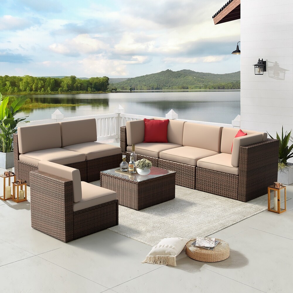 7PCS Outdoor Sectional Sofa Set，Patio conversation set