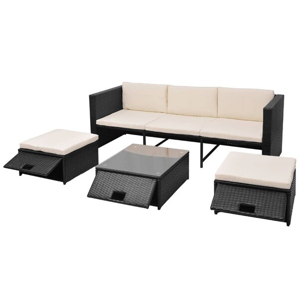 4 Piece Patio Lounge Set with Cushions Poly Rattan Black - Overstock - 37842844