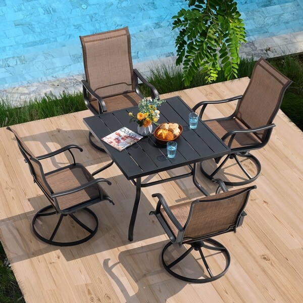 Nuu Garden Patio 5Piece Iron Dining Set with Textilene Swivel Chairs