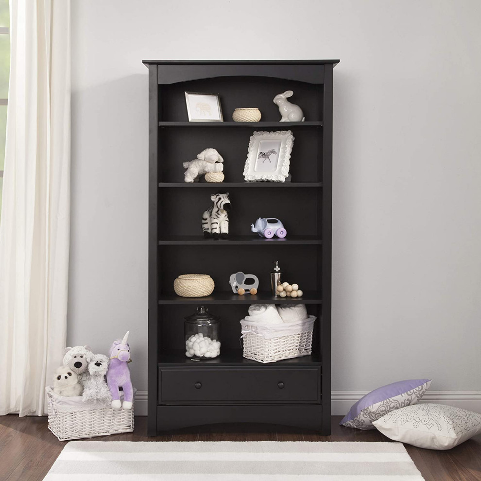 Traditional Tall Bookcase  Adjustable Shelves  ampLower Storage Drawer  Ebony   Transitional   Bookcases   by Decor Love  Houzz