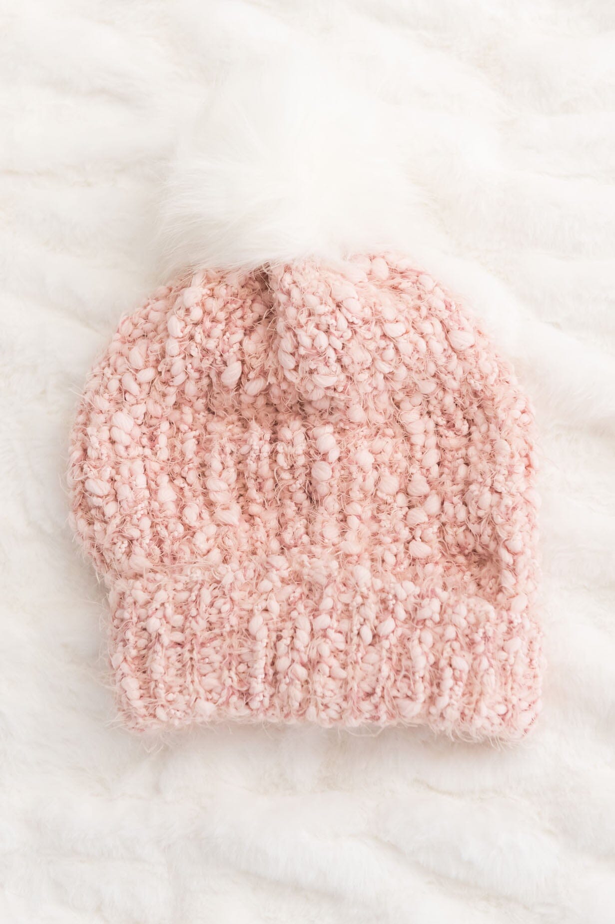 Snow Fall Fold Over Pom Pom Beanie