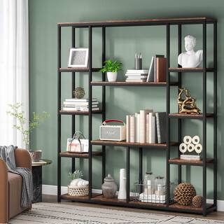 BYBLIGHT 70.86 in. Brown Practical Board 12-Shelf Etagere Bookcase with Storage and Industrial Style Display Shelves BB-XX1199YY