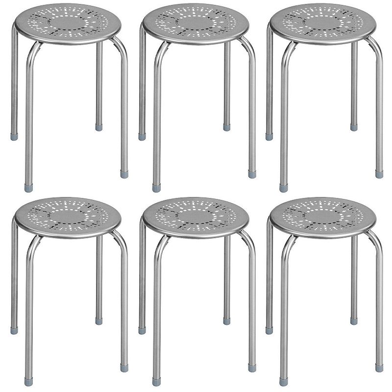 Set of 6 Stackable Multifunctional Daisy Design Backless Round Metal Stool Set