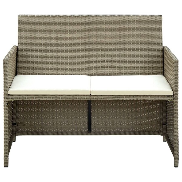 2 Seater Patio Sofa with Cushions Beige Poly Rattan - Overstock - 37845256