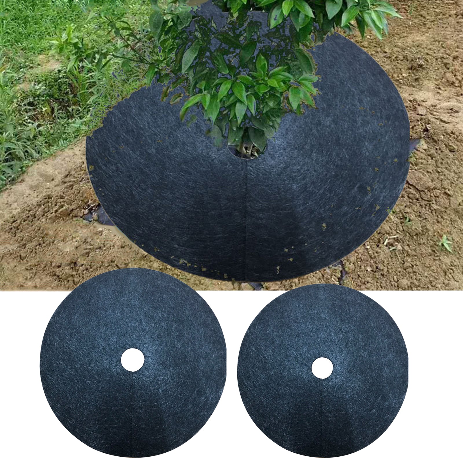 2Pcs Non-woven Tree Protection Mat Weed Mats Black Prevent Grass And Weeds For Garden Outdoor Weeding Cloth