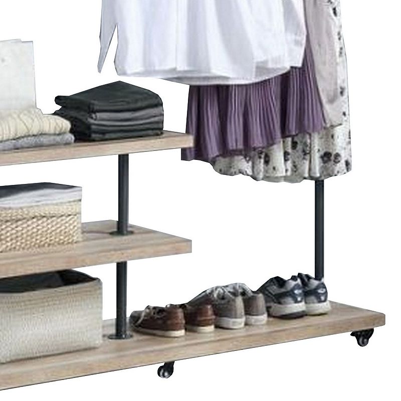 Hanger Rack with 3 Tier Storage and Tubular Frame， Brown and Black