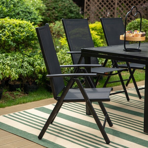 Outdoor 5/7Piece Patio Dining Set，7positon Reclining Folding Sling Chair and ECoating Metal Steel Table